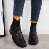 Black Trendy Pull-On Mid Heel Boots