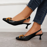 Ladies Elegant Mid-Low Heel Buckle Sandals