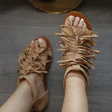 Herstyled Women's Hollow Fringed Beach Flat Sandals