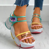 Herstyled Women's Clear Perspex Letter Print Colorblock Muffin Sandals
