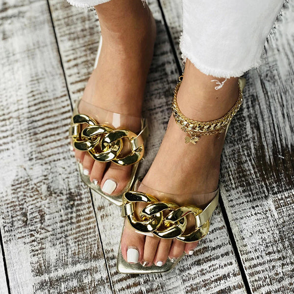Herstyled Clear Chain Decor Slide Sandals