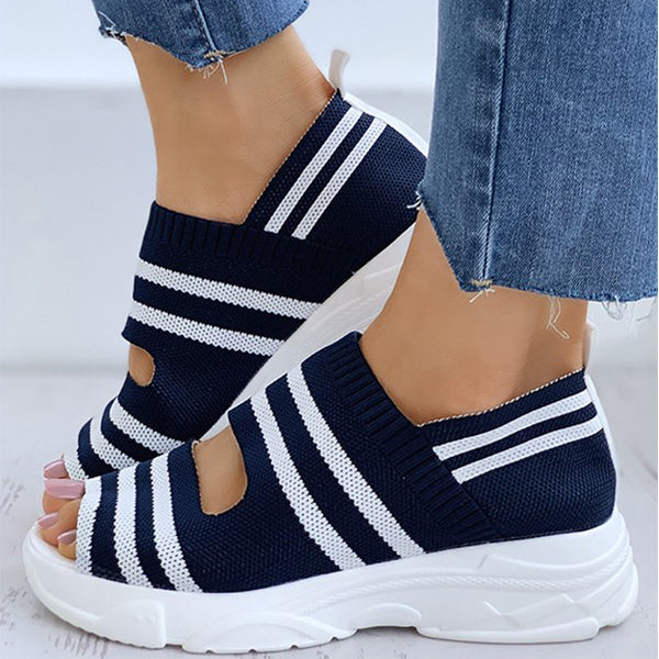 Herstyled  
Striped Colorblock Peep Toe Wedge Heeled Sandals