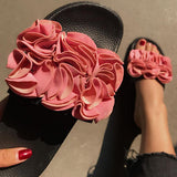 Herstyled Women Casual Fashion Pu Flower Adornment Flat Sandals