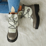 Herstyled Women's Faux Shearling Stiching Lace Up Snow Boots