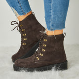 Herstyled Women's Simple Faux Suede Lace Up Combat Boots