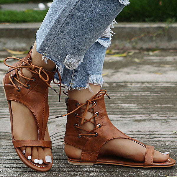 Herstyled Women's Vintage Zip Strap Flat Sandals