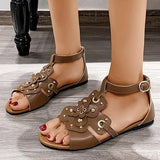 Herstyled Women Casual Elegant Daily Pu Rivet Adjusting Buckle Flat Sandals
