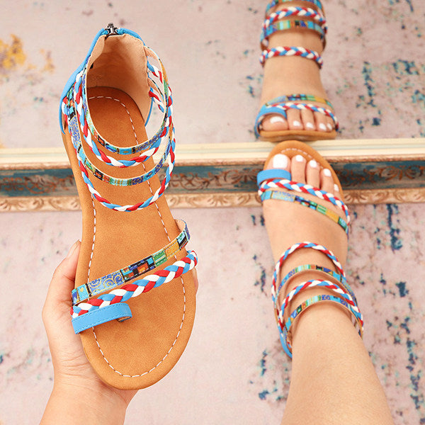 Herstyled Women's Vintage Bohemian Woven Patchwork Toe Ring Sandals