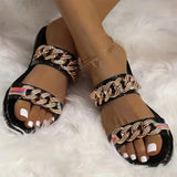 Herstyled Women's Pu Chic Chain Rhinestone Sandals