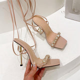 Herstyled Lace-Up Open Toe Stiletto Heel Sandals