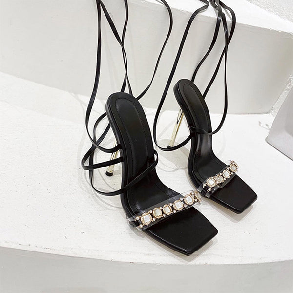 Herstyled Lace-Up Open Toe Stiletto Heel Sandals