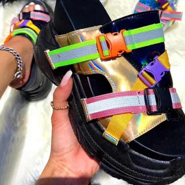 Herstyled Women's Pu Buckle Splice Color Sandals