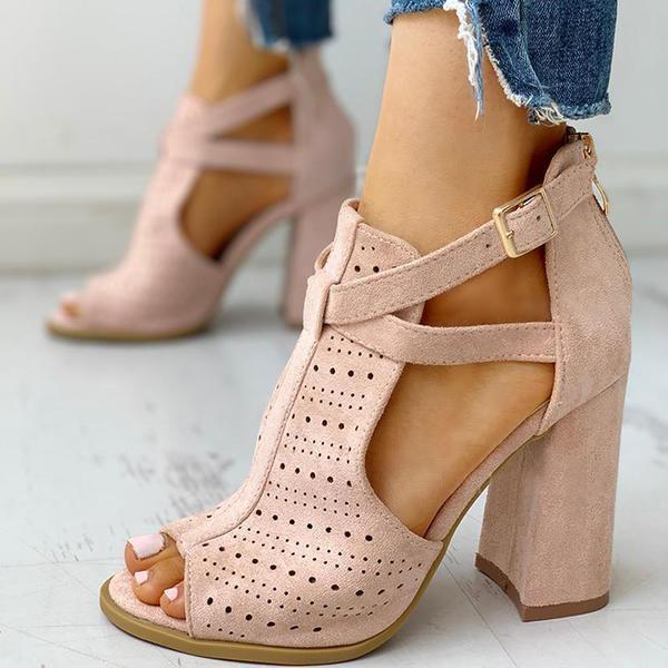 Herstyled Peep Toe Hollow Out Chunky Heels Sandals