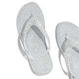 Herstyled Silver Summer Artificial Leather Rhinestone Seaside Slippers