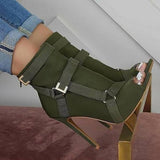 Herstyled Back Zip Peep Toe Stiletto Heel Ankle Boots