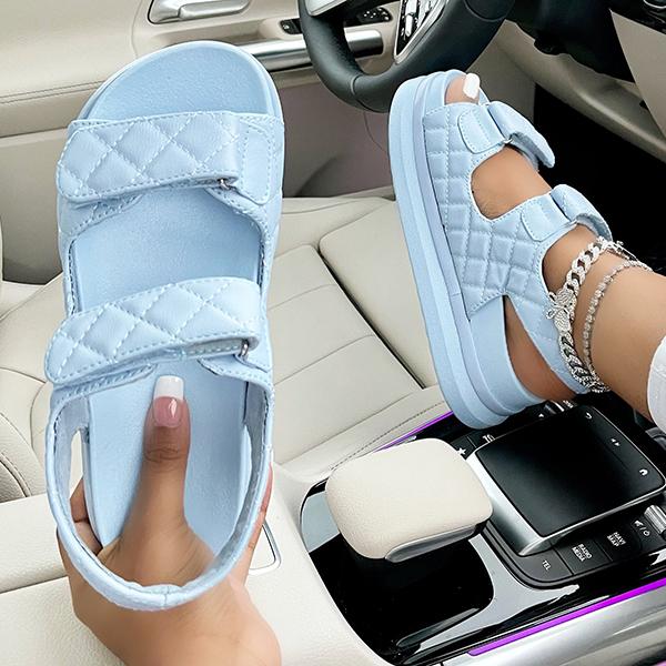 Herstyled Fashion Diamond Pattern Velcro Sandals