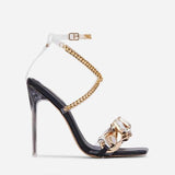 Herstyled Noble Gold Chain Large Crystal High Heel Sandals