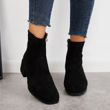 Black Suede Side Zipper Mid Heel Boots