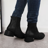 Solid Color Leather And Suede Stitching Chunky Heel Boots