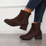Solid Color Leather And Suede Stitching Chunky Heel Boots