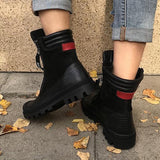 Herstyled Comfortable Pu Leather Ankle Boots Low Heel Zipper Boots