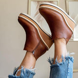 Herstyled Women Solid Color Wedge Ankle Boots
