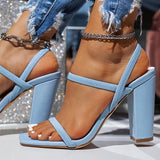 Herstyled Elastic Straps Squared Toe Chunky Heels