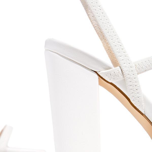 Herstyled Elastic Straps Squared Toe Chunky Heels