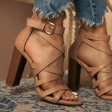 Herstyled Ankle Adjustable Gold-Tone Buckle Chunky Heels