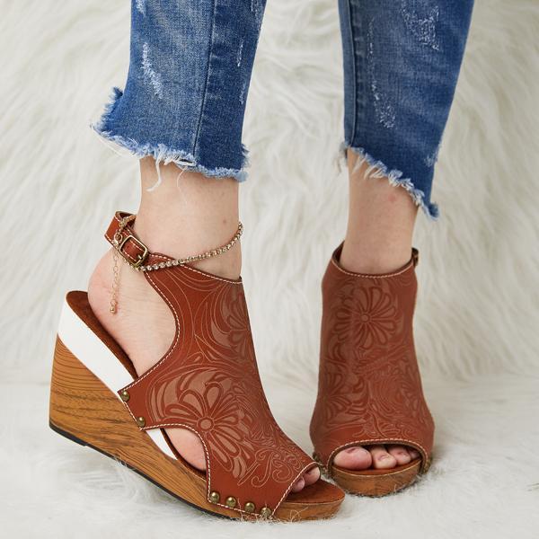 Herstyled Wedge Print Faux Leather Sandals