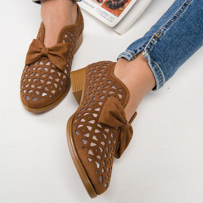 Herstyled Hollow Out Chunky Heel Loafers For Women