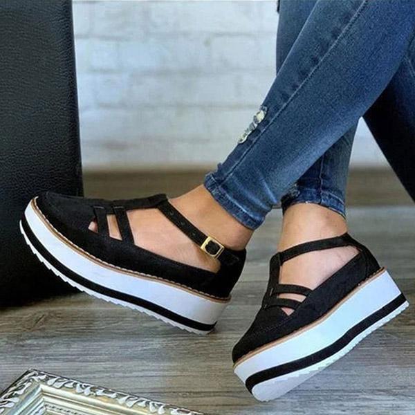 Herstyled Buckle Strap Creepers T-Strap Shoes
