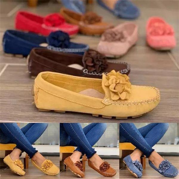 Herstyled Women Comfy Slip-On Flower Suede Loafers
