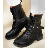 Lace Up Mid Heel Boots