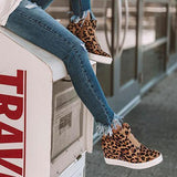 Herstyled Women Casual Leopard Wedge Heel Booties