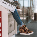 Herstyled Women Casual Leopard Wedge Heel Booties