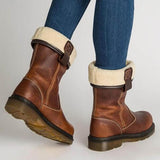 Herstyled Plain Flat Round Toe Date Outdoor Mid Calf Flat Boots