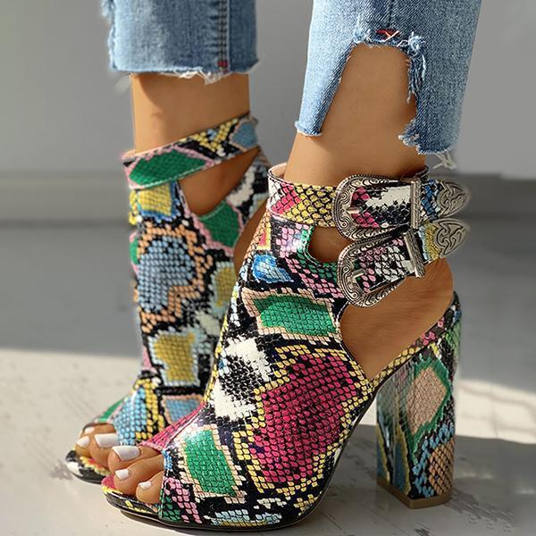 Herstyled Snakeskin Ankle Buckled Chunky Heels