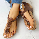 Herstyled Rivet Design Toe Post Wedge Sandals
