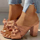 Herstyled Peep Toe Bowknot Design Chunky Heeled Sandals
