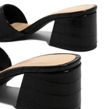 Herstyled Embossed Croc Chunky Heel Single Sole Mule Sandals