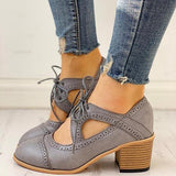Herstyled Lace-Up Cut Out Chunky Heels
