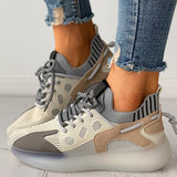 Herstyled Women All Season Colorblock Lace-Up Breathable Knit Casual Sneakers