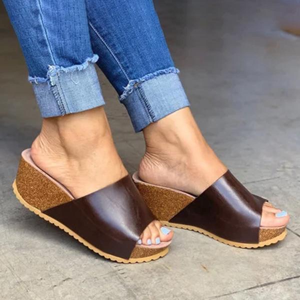 Herstyled Fashion Style Peep Toe Slip-On Wedges Sandals