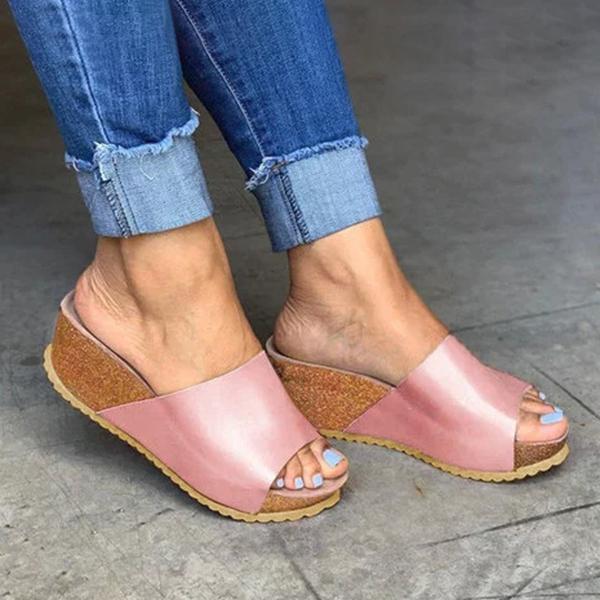 Herstyled Fashion Style Peep Toe Slip-On Wedges Sandals