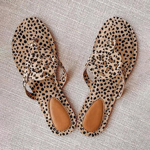 Herstyled Leopard Printed Hollow Out Beach Slippers