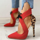 Herstyled Faux Suede Pointed Toe Leopard Distortion Thin Heels
