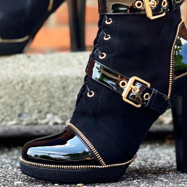 Herstyled Fashion Pointed Toe Zipper Patchwork Boots