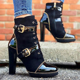 Herstyled Fashion Pointed Toe Zipper Patchwork Boots