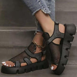 Herstyled Rhinestone Hollow-Out Velcro Solid Color Platform Sandals